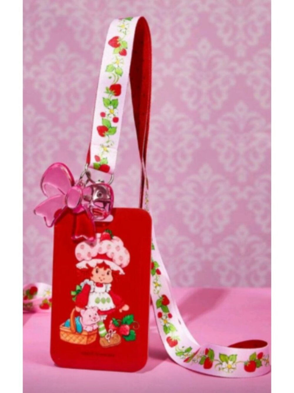 Strawberry Shortcake ID Badge Holder w/ Lanyard & Pink Bow Charm Card Holder